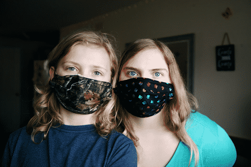 Family wearing face masks